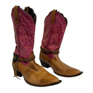 Oak Tree Women's Western Cowboy Boots Size 9 Two-Tone Pink & Brown Leather